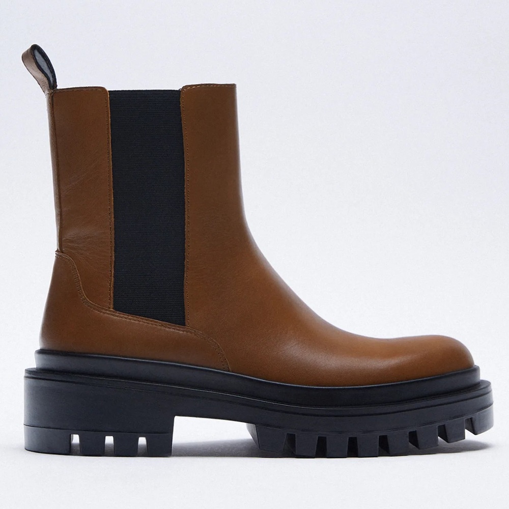 Zara LOW HEELED LUG SOLE LEATHER ANKLE BOOTS 7.5/38 NEW - Picture 11 of 14